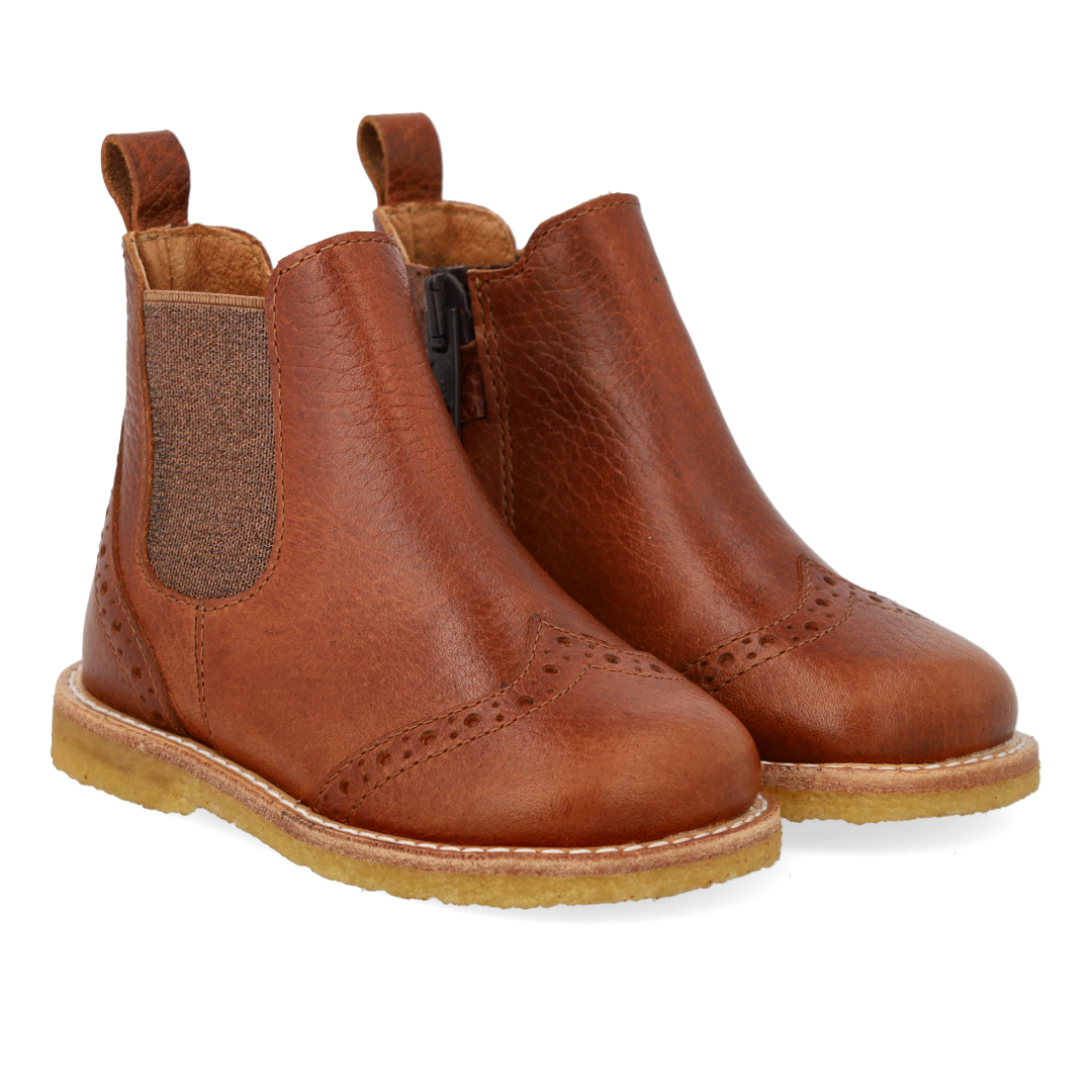 Angulus Chelsea boot brogue bruin glitter (maat 20-25)