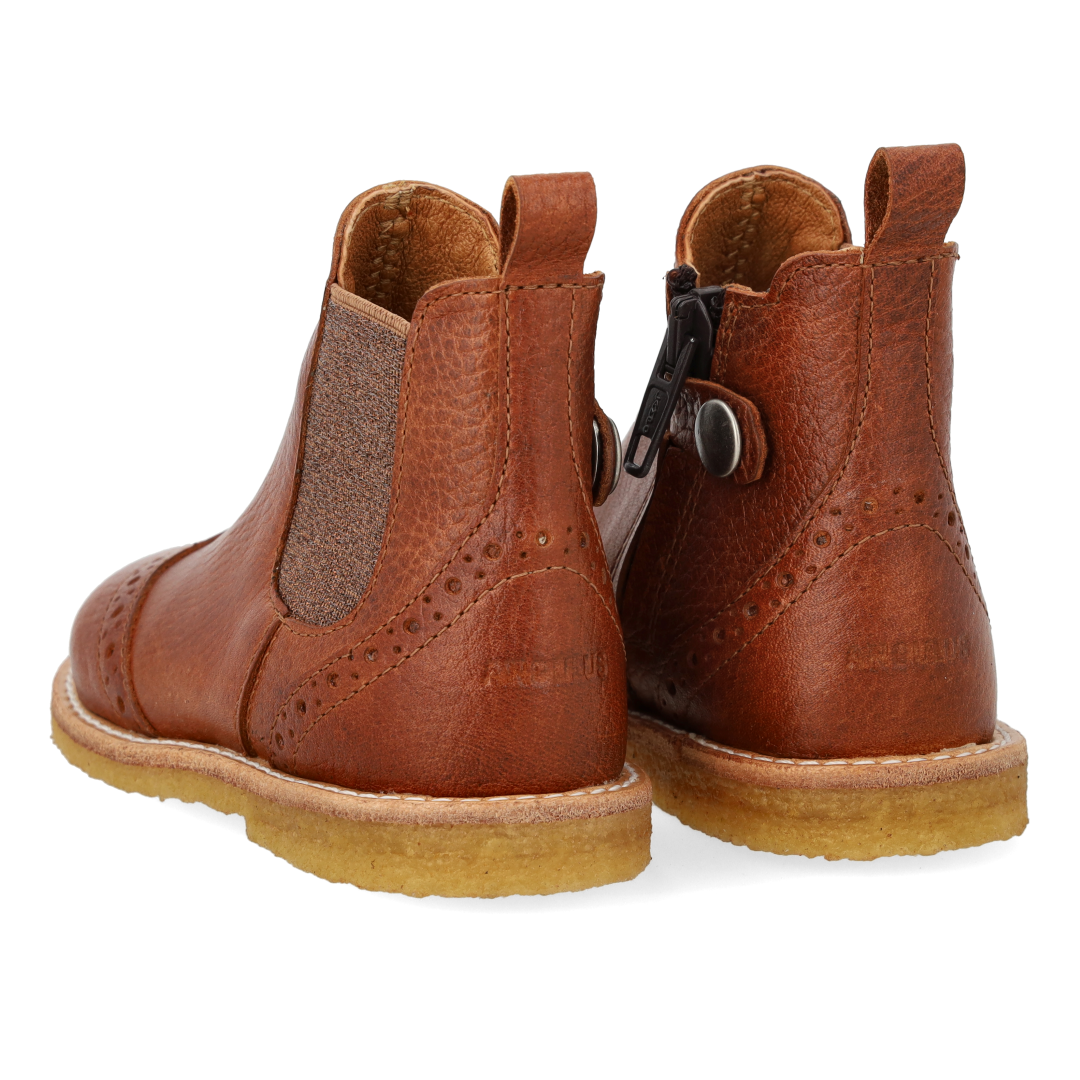 Angulus Chelsea boot brogue bruin glitter (maat 20-25)