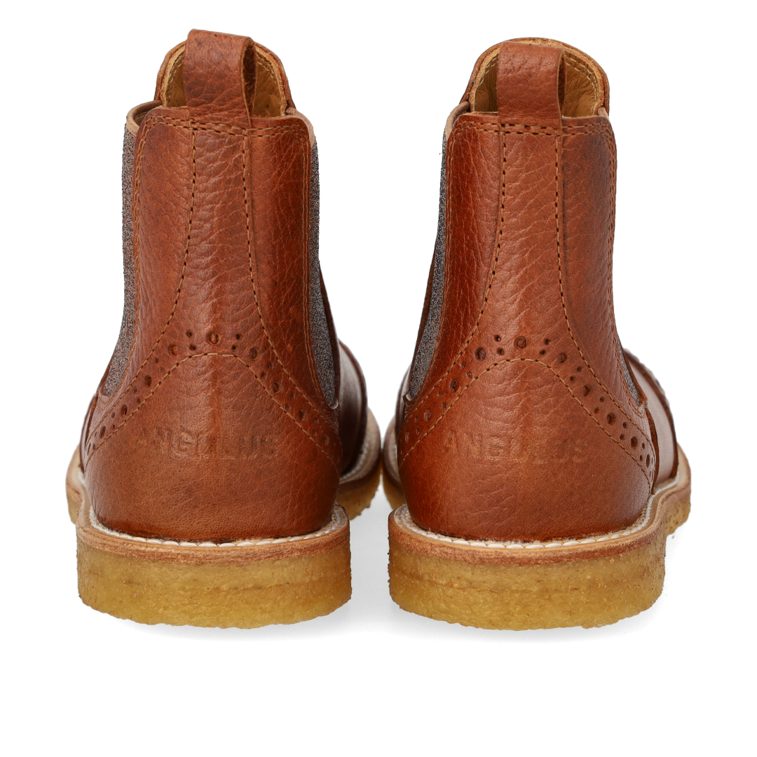 Angulus Chelsea boot brogue bruin glitter (maat 26-32)