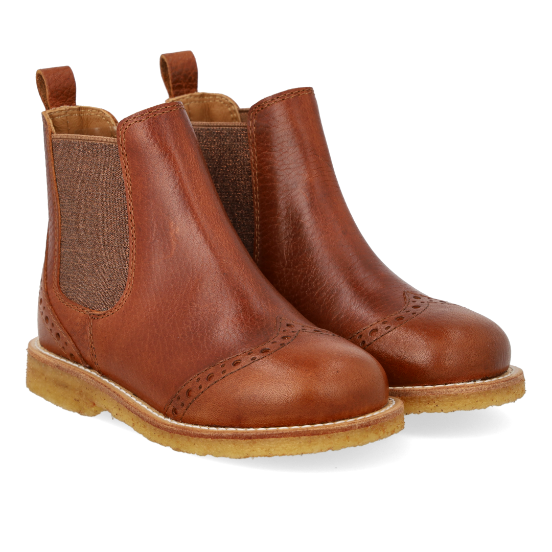 Angulus Chelsea boot brogue bruin glitter (maat 26-32)