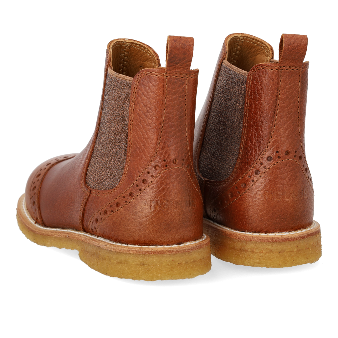 Angulus Chelsea boot brogue bruin glitter (maat 26-32)
