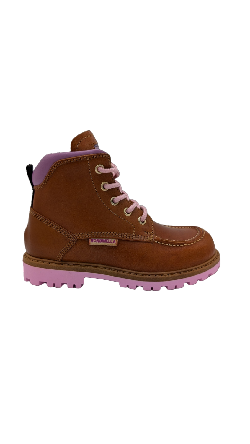 Rondinella Bottine cognac roze/paars (maat 28-35)