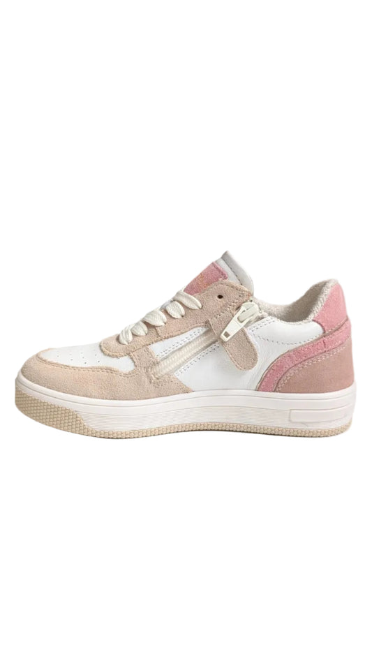 Hip sneaker combi beige wit roze