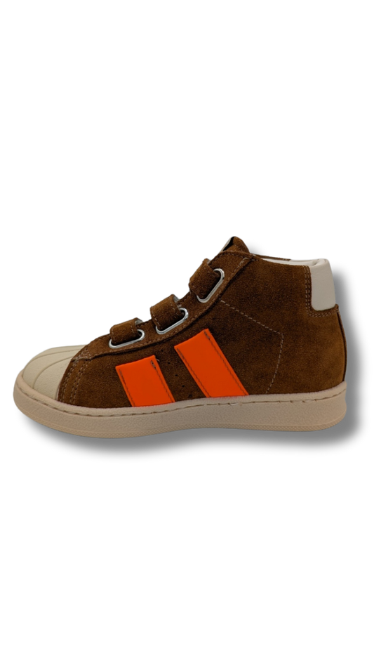 Ocra basketter cognac / fluo oranje (maat 25-34)