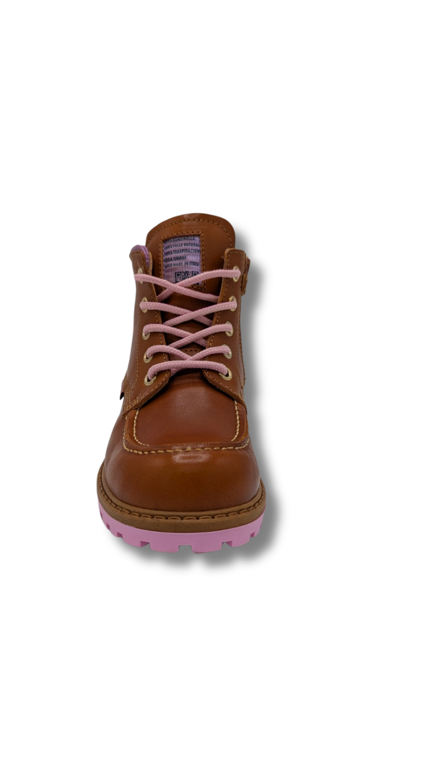 Rondinella Bottine cognac roze/paars (maat 28-35)