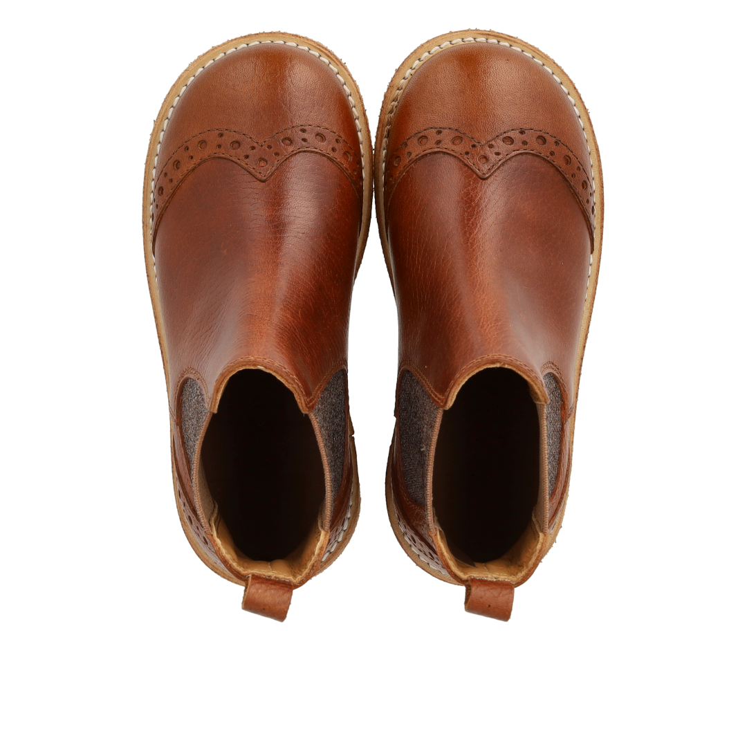 Angulus Chelsea boot brogue bruin glitter (maat 26-32)