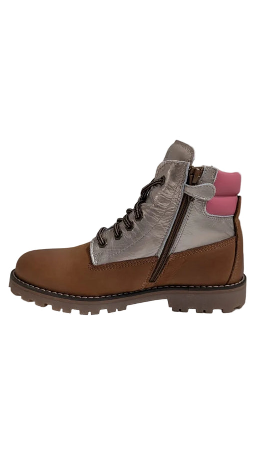 Dianetti bottine long beach cognac metallic zilver roze