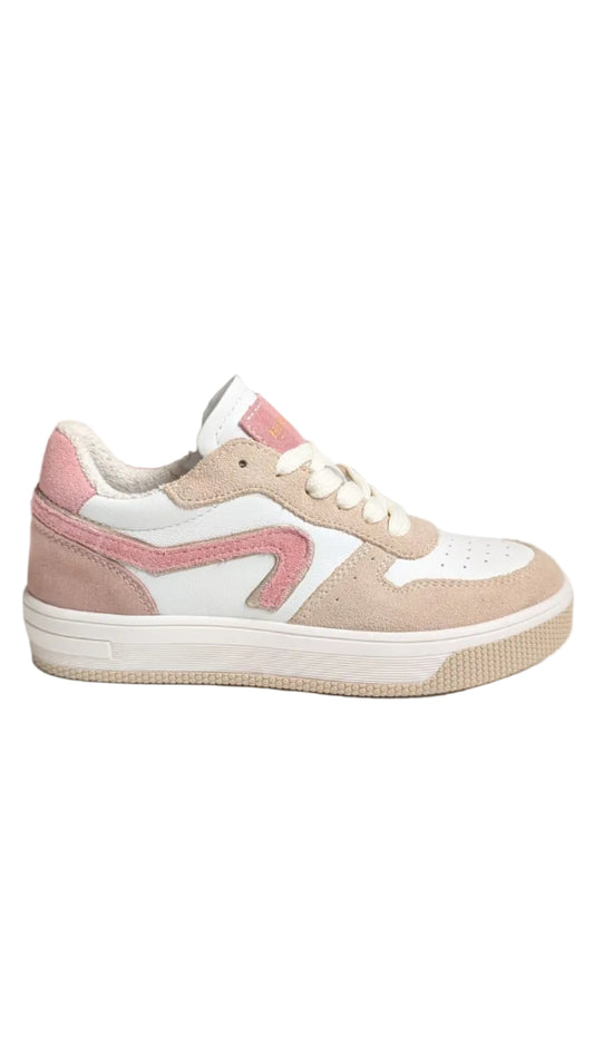 Hip sneaker combi beige wit roze