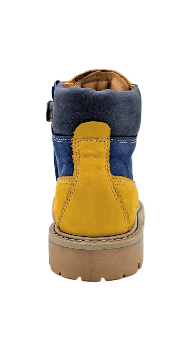 Ocra bottine okergeel en blauw