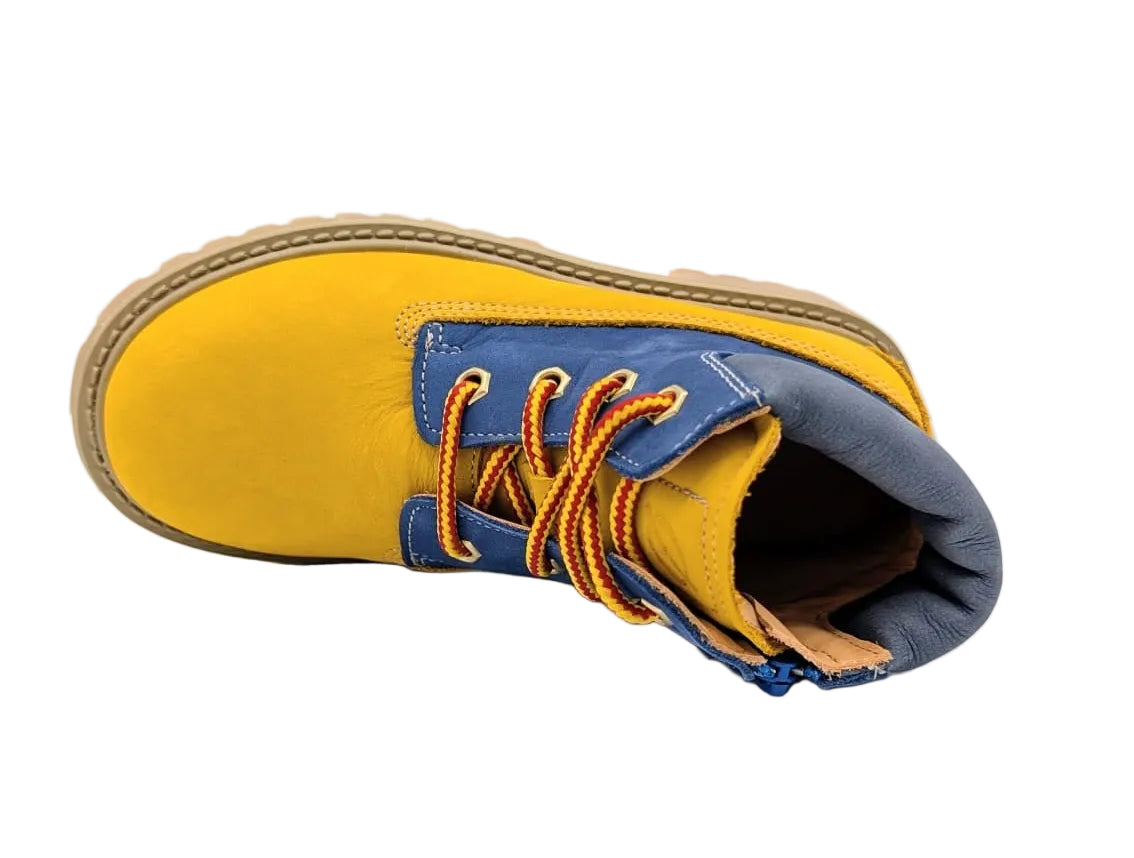 Ocra bottine okergeel en blauw