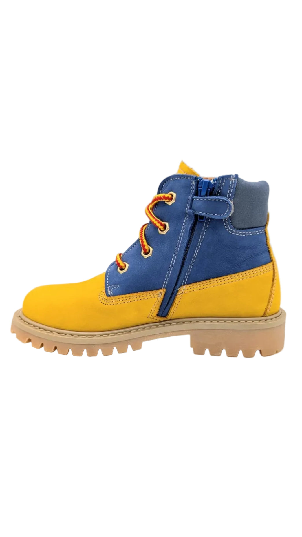 Ocra bottine okergeel en blauw
