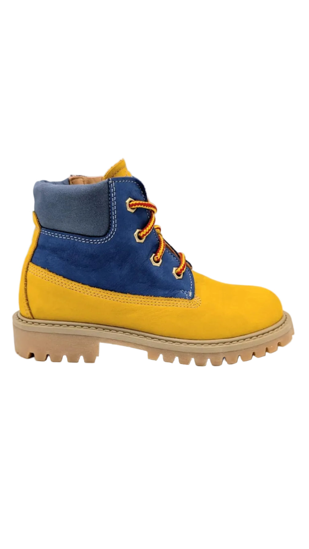Ocra bottine okergeel en blauw