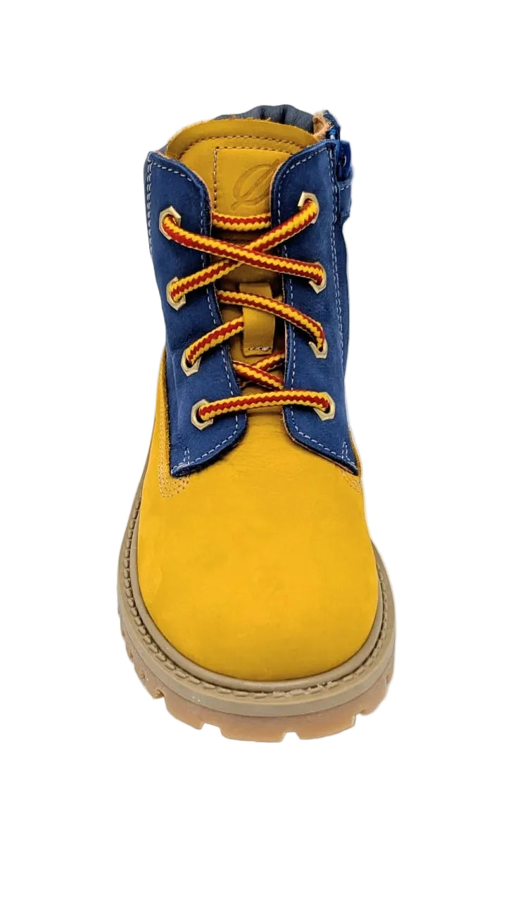 Ocra bottine okergeel en blauw