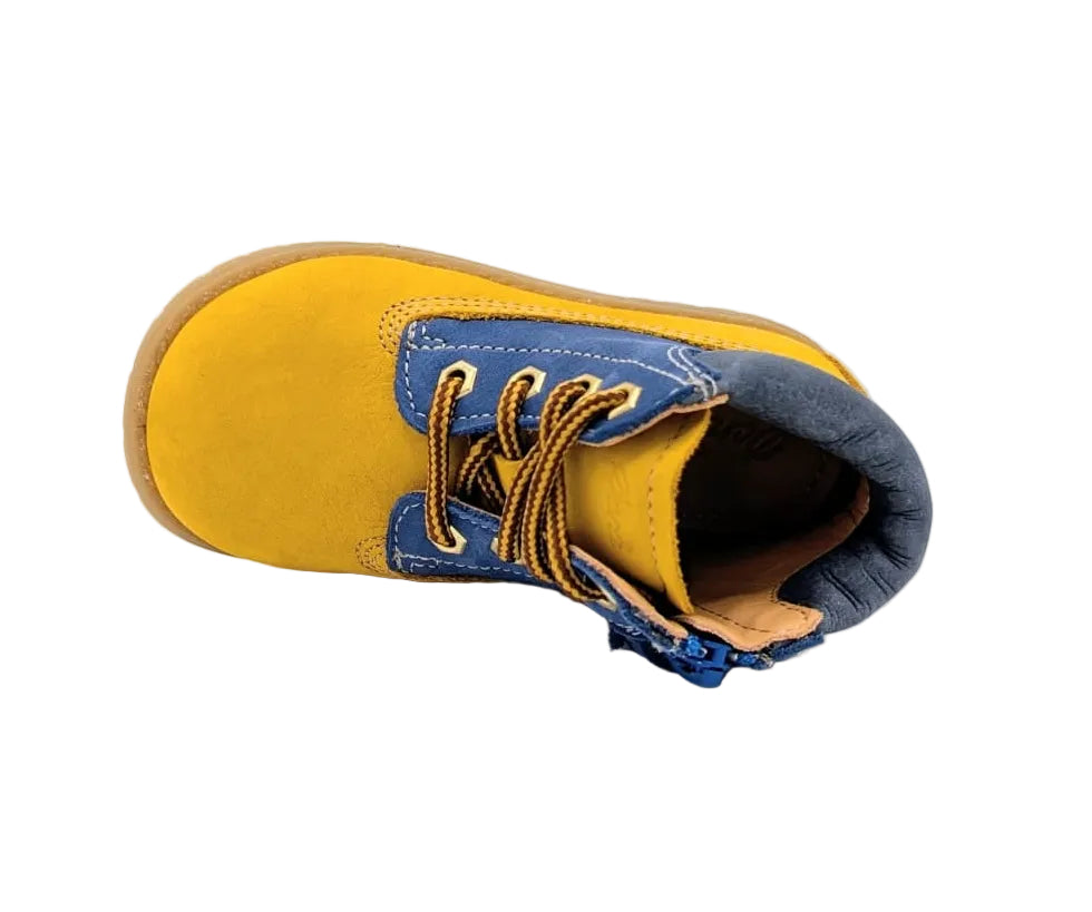 Ocra bottine okergeel en blauw klein