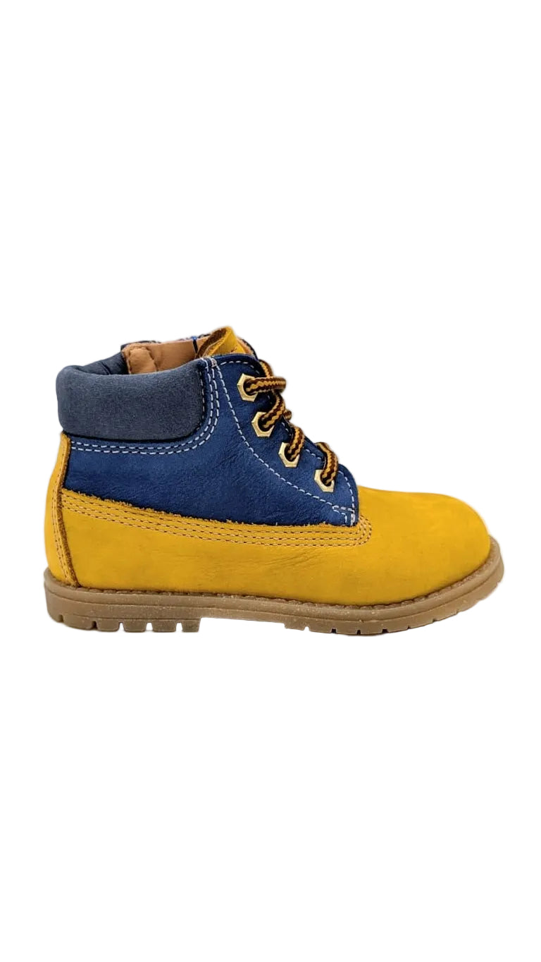 Ocra bottine okergeel en blauw klein