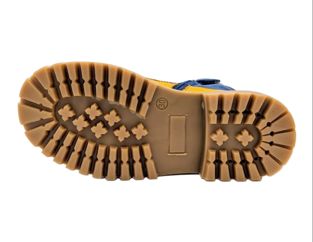 Ocra bottine okergeel en blauw zool
