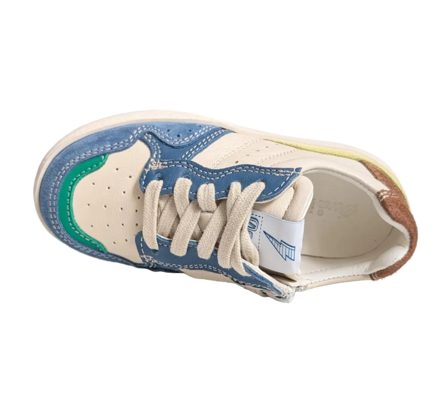 Ocra sneaker wit blauw geel groen bruin