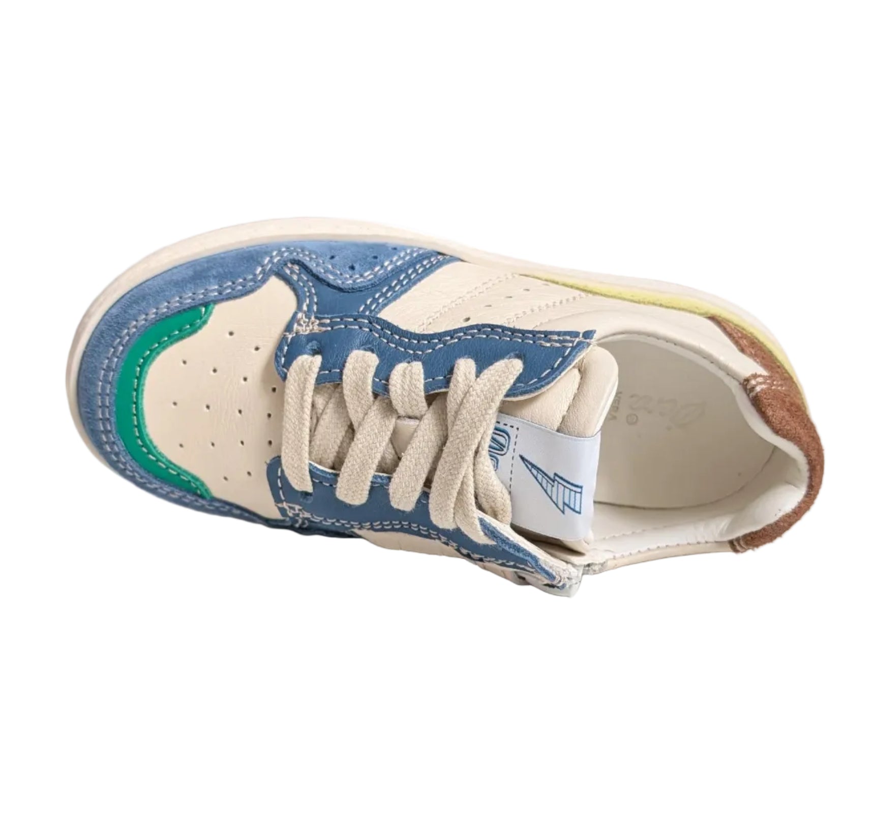 Ocra sneaker wit blauw geel groen bruin