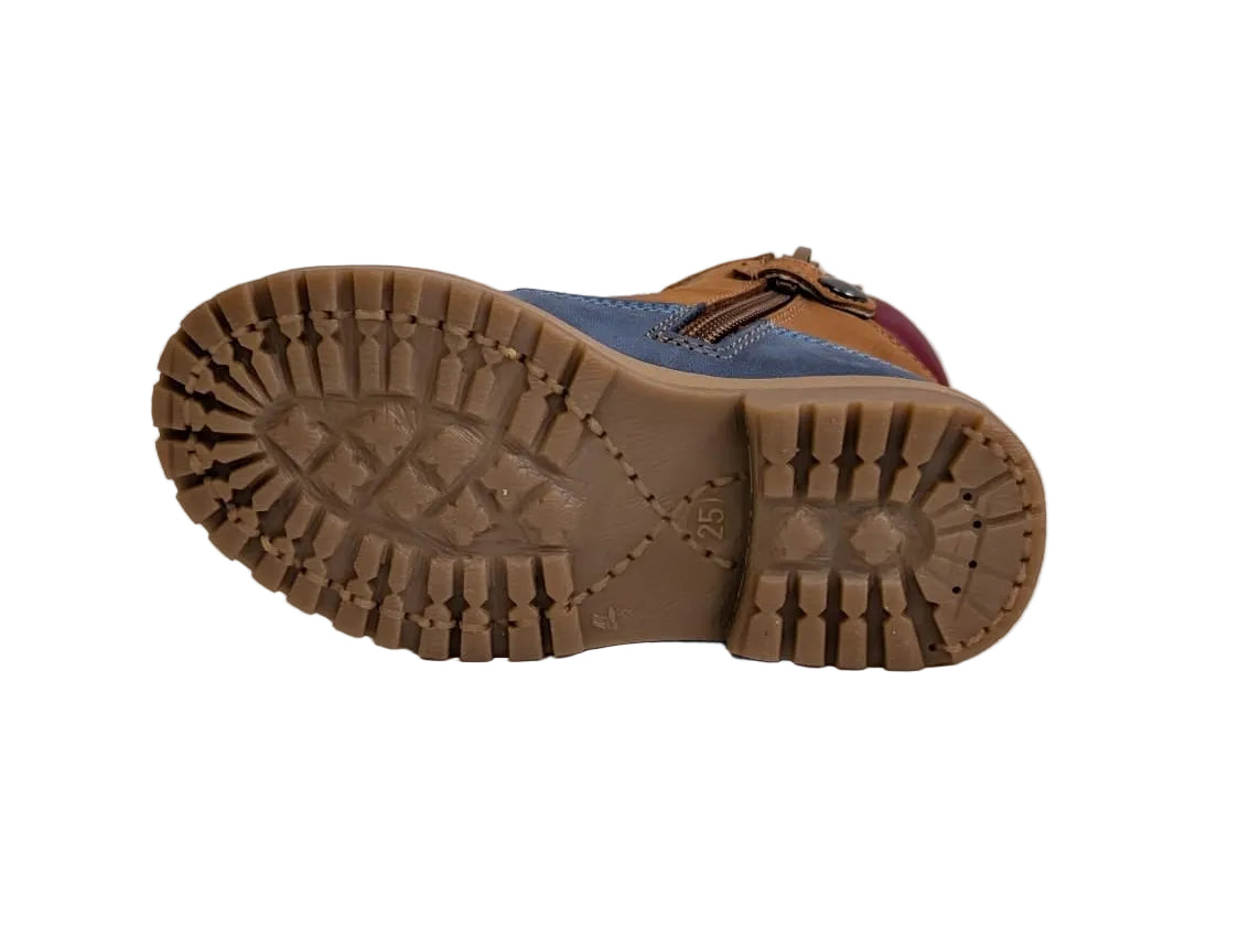 Rondinella bottine blauw bruin rood zool