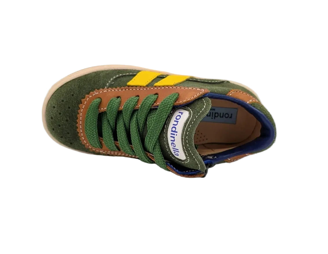 Rondinella sneaker groen met gele strepen