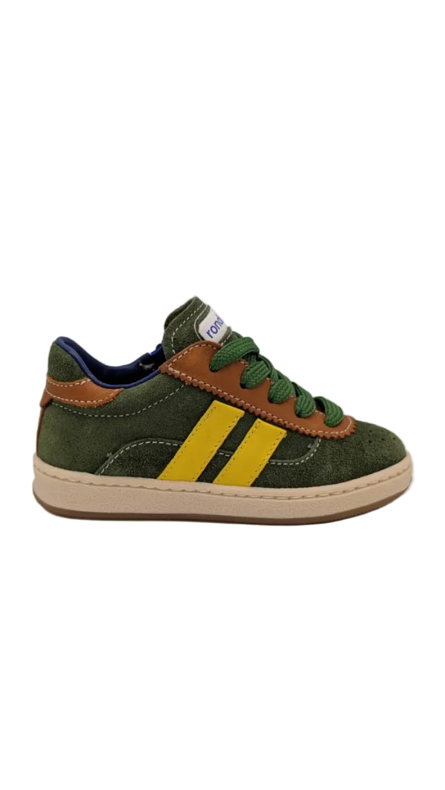 Rondinella sneaker groen met gele strepen